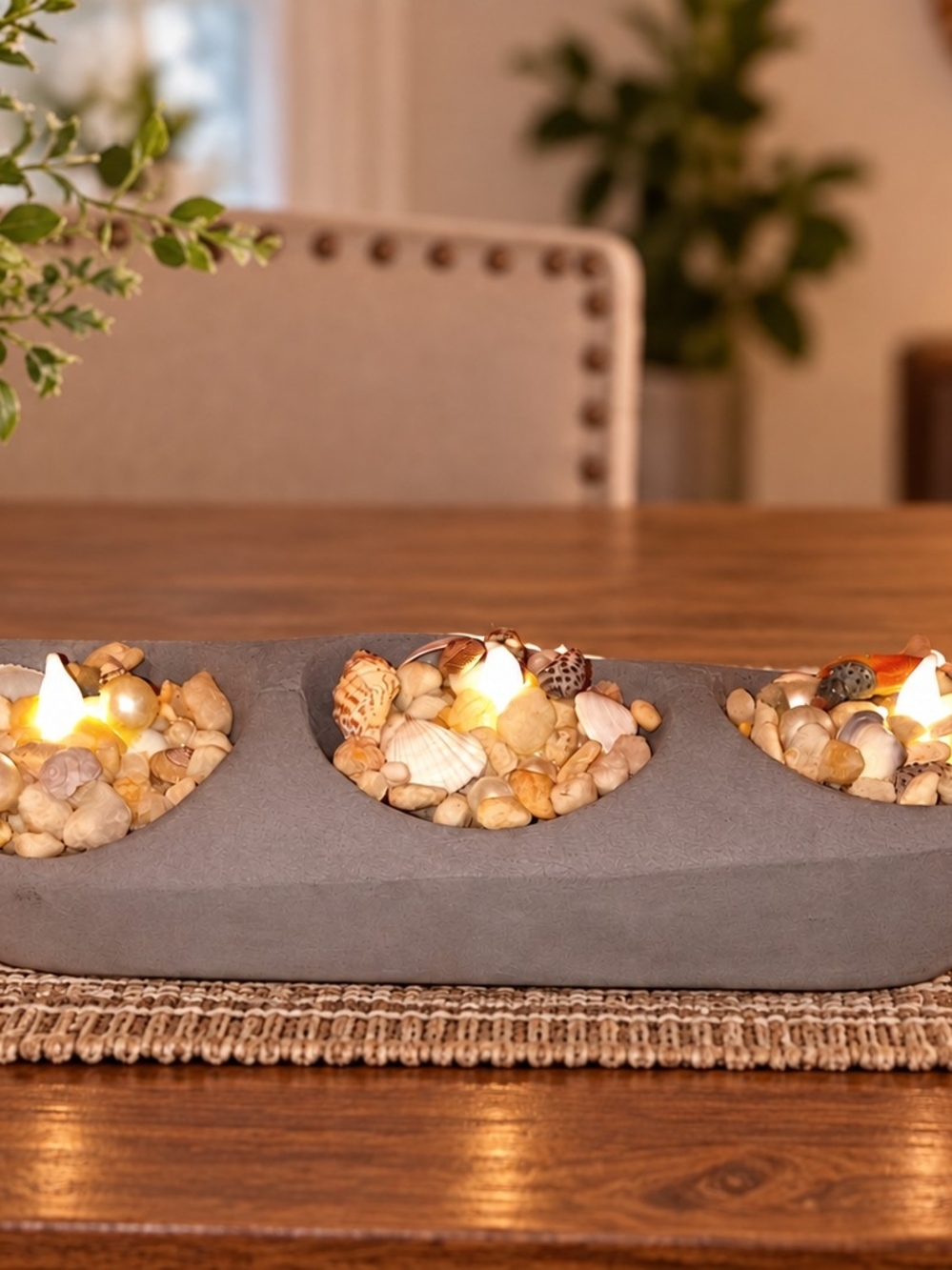 Modern Gray Stone Triple Tealight Holder - Home Accents
